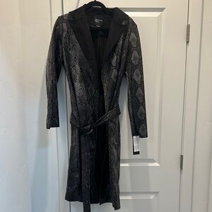 Chic Black Snake Print Trench Coat